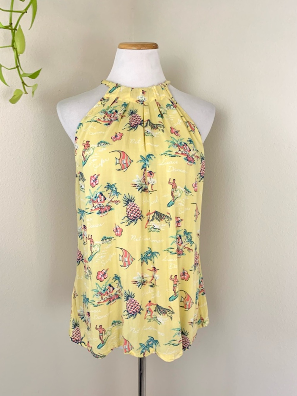 Tommy Bahama Yellow Tropical Halter Neck tie Tank Top